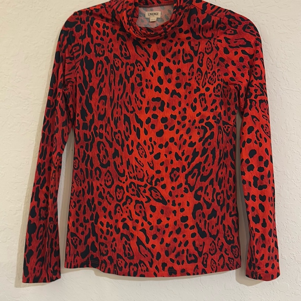 L’Agence red leopard mock turtleneck. EUC XS